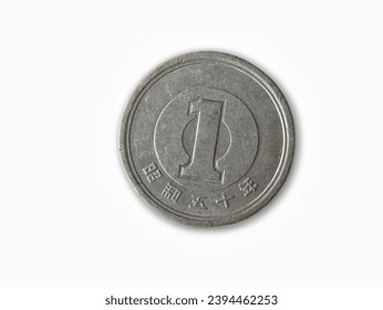 Japanese currency. A coin with a nominal value of 1 Yen. White isolated. - Powered by Shutterstock