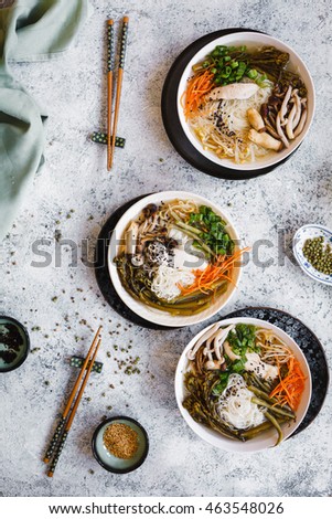 Similar – Image, Stock Photo Bowl of Asian Noodle Soup with chopsticks