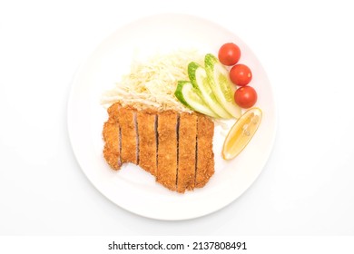 Japanese deep fried pork cutlet (tonkatsu set) isolated on white background