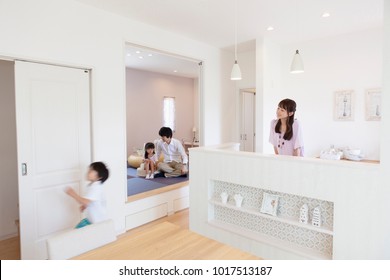 Japanese family relax in the kitchen and a Japanese-style room