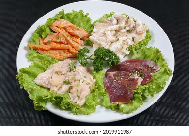 Japanese Food Beef Guts, Horumon Sliced On Plate For Yakiniku BBQ