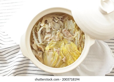 Japanese Food, Belly Pork  And Chinese Cabbage In Clay Pot For Winter Comfort Food