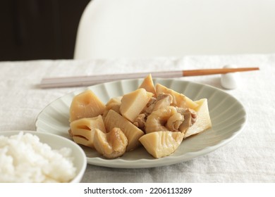 Japanese Food, Braised Bamboo Shoot And Chicken For Spring Comfort Food Image