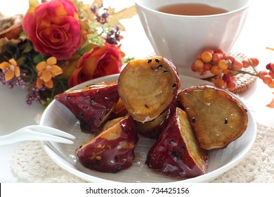 Japanese food, Daigakuimo candied sweet potato with barley tea