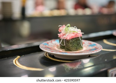 Japanese Food Parcel Sushi On Rotational Belt