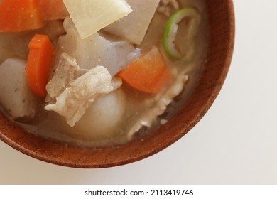 Japanese Food, Pork And Root Vegetable In Miso Soup With Konjac For Healthy Comfort Food Image