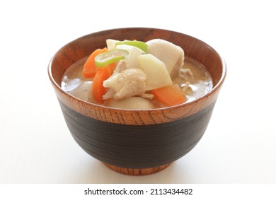 Japanese Food, Pork And Root Vegetable In Miso Soup With Konjac For Healthy Comfort Food Image