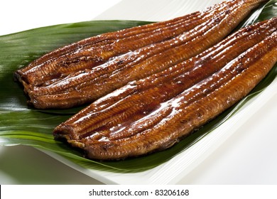 Japanese Food Roast Eel ( Unagi ) On Bamboo Grass