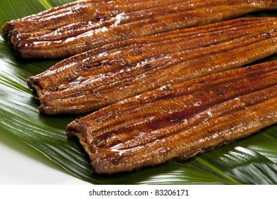 Japanese Food Roast Eel ( Unagi ) On Bamboo Grass