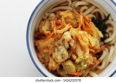 Japanese Food, Scallop Tempura On Udon Noodles