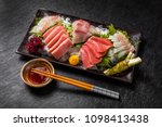 japanese foods sashimi (raw sliced fish, shellfish or crustaceans) 