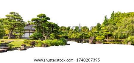 Japanese garden isolated on white background