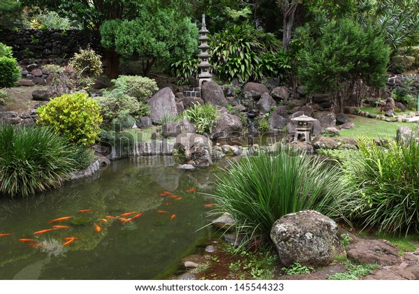 Japanese Garden Koi Pond Iao Valley Stockfoto Jetzt Bearbeiten