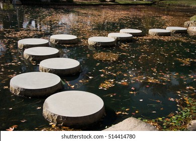 Japanese Garden Stepping Stones In Pond.