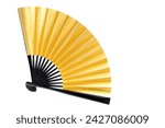 Japanese golden folding fan isolated on a white background　                          