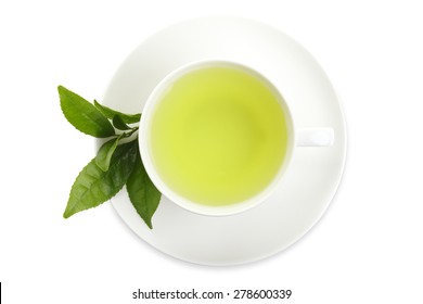 Japanese green tea and fresh green tea leaves