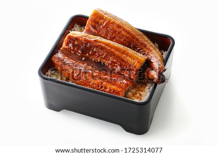 Japanese grilled eel served over rice a lacquered box