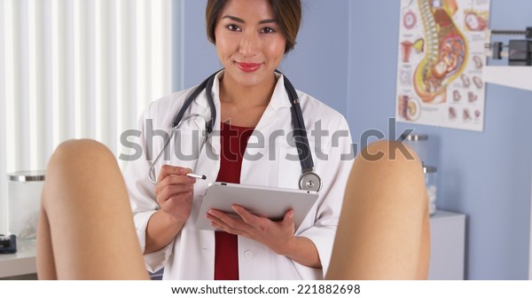 Japanese Gynecologist Examine Patient Hospital Exam Stock