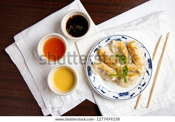 Japanese Gyozafried Gyoza Dumplings Sauces Top Stock Photo Edit Now