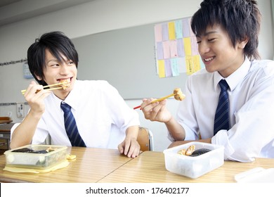 Japanese High School Boys Eating Lunch