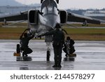 Japanese jet fighter F-1 at rainy Tsuiki Airbase