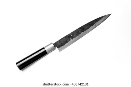 Japanese Kitchen Knife, Yanagi Sashimi Knife Isolated On White Background