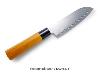 Japanese Knife For Sushi And Meats Isolated On White Background.