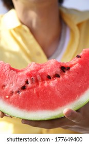 Japanese Man Eating Watermelon