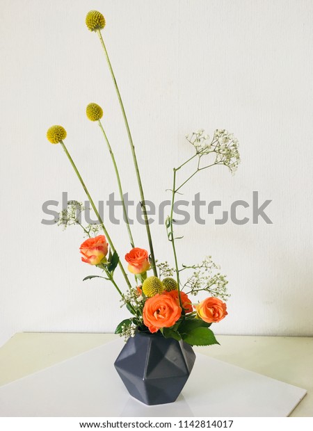 Japanese Miniature Style Flower Arrangement Ikebanaorange Stock