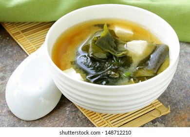 Japanese Miso Soup With Tofu And Seaweed