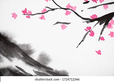 桜 水墨画 の写真素材 画像 写真 Shutterstock