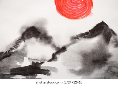 水墨画 山 の写真素材 画像 写真 Shutterstock