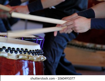 Japanese Performers And Traditional Taiko Drums