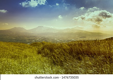 Japanese plateau. Aso plateau hill's view. - Shutterstock ID 1476735035