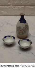 Japanese Sake Set From A Bottle And Two Shot Glasses