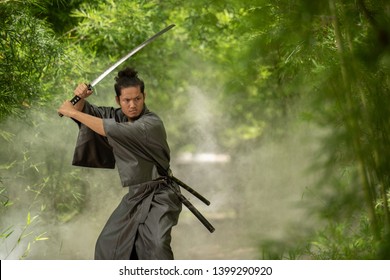 Japanese samurai fighter wearing traditional uniform