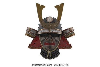 japanese samurai hat and mask on white background - Shutterstock ID 2234810445