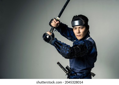 Japanese Samurai Wielding Sword Japanese Traditional Stock Photo ...