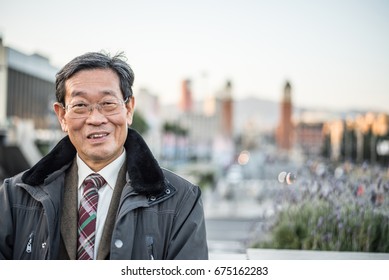 Japanese Senior Old Man Outdoors Smiling And Happy Portrait