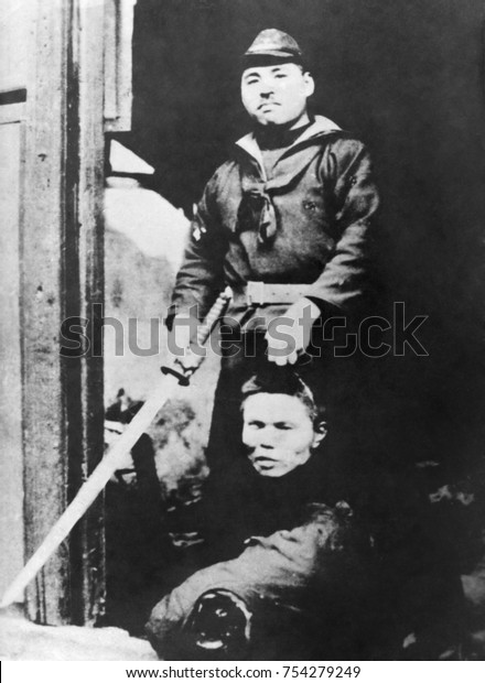 Japanese Soldier Holds Severed Head Chinese Stock Photo Edit Now