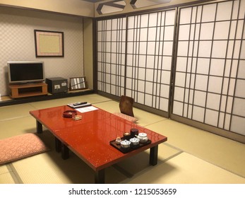 Japanese Style Living Room In A Hotel Guest Room.