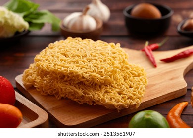 Japanese style noodle,Uncooked dry instant egg Noodles made from wheat flour and tapioca starch.Low fat no cholesterol. - Powered by Shutterstock