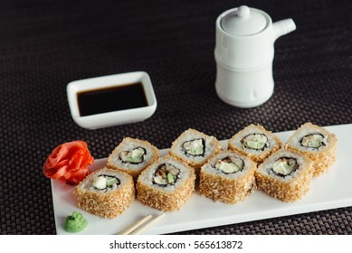 Japanese Sushi On A White Plate