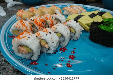 Japanese Sushi Platter in Blue Plate. - Powered by Shutterstock