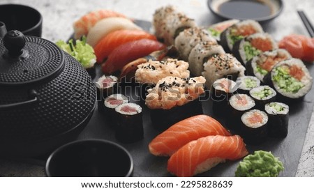 Japanese sushi platter served in restaurant  