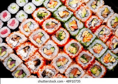 Japanese sushi rolls. View from above.
