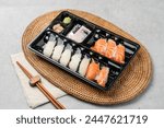 Japanese, sushi, sashimi, fish, eel, shrimp, flatfish, rockfish, salmon, sashimi rice, raw salmon, fried tofu rice, soy sauce, wasabi, egg roll, onion, flying fish egg