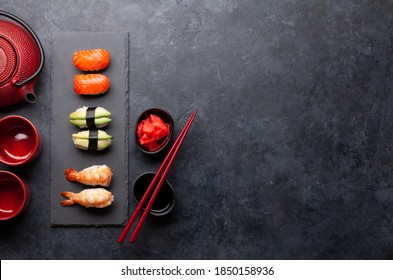 Japanese sushi set. Top view flat lay with copy space - Powered by Shutterstock