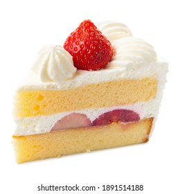 Japanese sweet white piece of cake with cream and strawberry for birthday isolated on white - Powered by Shutterstock