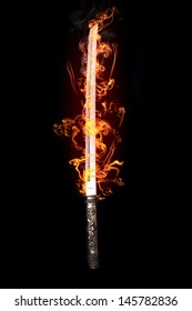 Japanese sword in flames